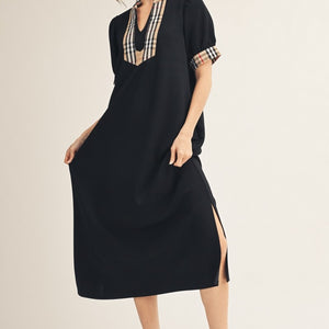 Classic Check Contrast Solid Midi Dress