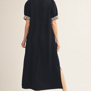 Classic Check Contrast Solid Midi Dress