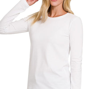 BRUSHED MICROFIBER LONG SLEEVE ROUND NECK TEE