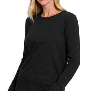 BRUSHED MICROFIBER LONG SLEEVE ROUND NECK TEE