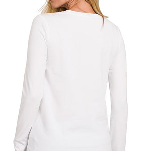 BRUSHED MICROFIBER LONG SLEEVE ROUND NECK TEE