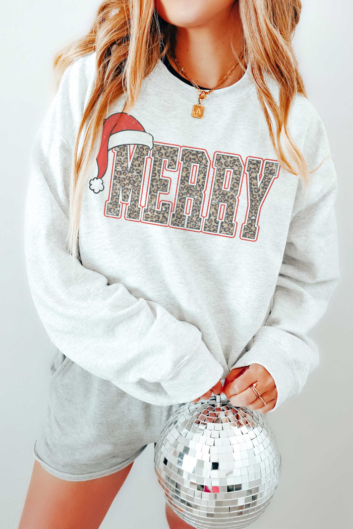 LEOPARD MERRY SANTA HAT Graphic Sweatshirt