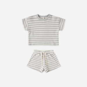QM waffle stripe short set