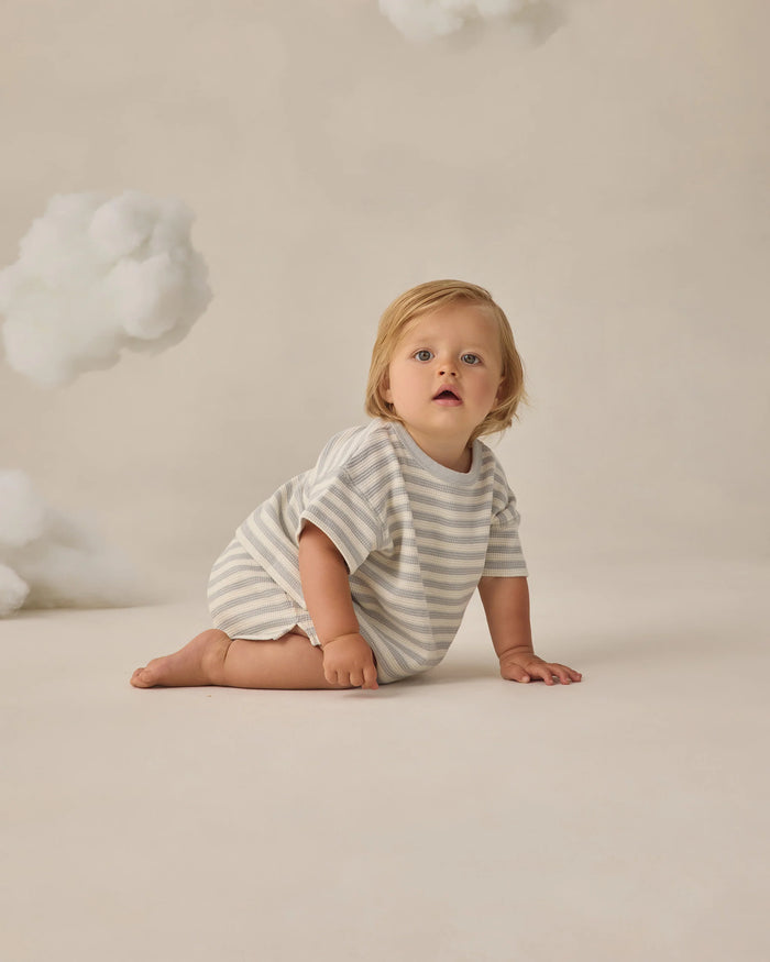 QM waffle stripe short set