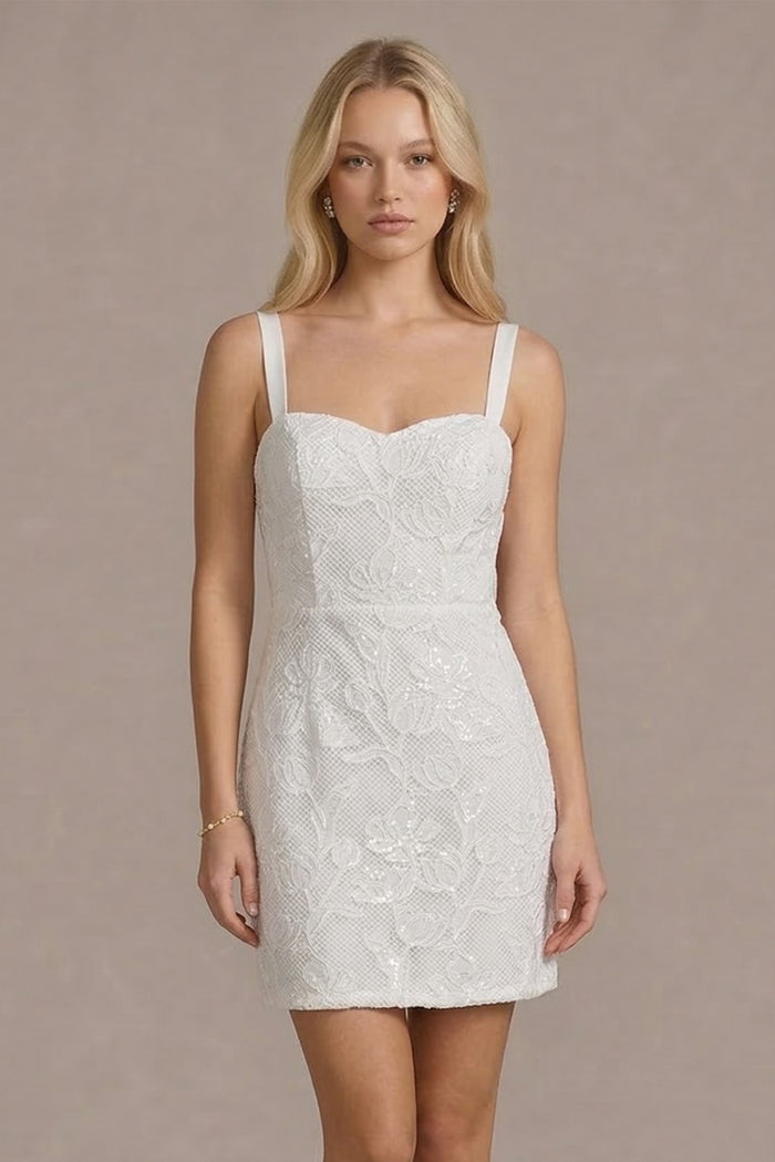 White Net Embroidered Lace Sweetheart Simmer A-line Mini Dress