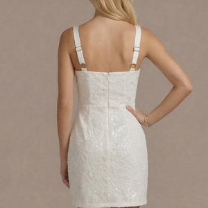 White Net Embroidered Lace Sweetheart Simmer A-line Mini Dress