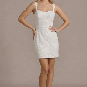 White Net Embroidered Lace Sweetheart Simmer A-line Mini Dress