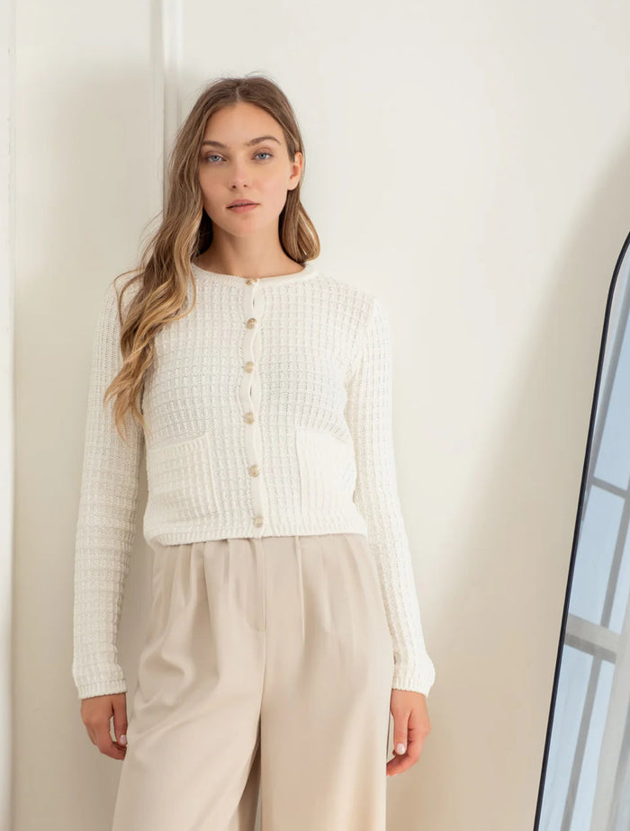 IVORY BUTTON DOWN TEXTURED KNIT CARDIGAN