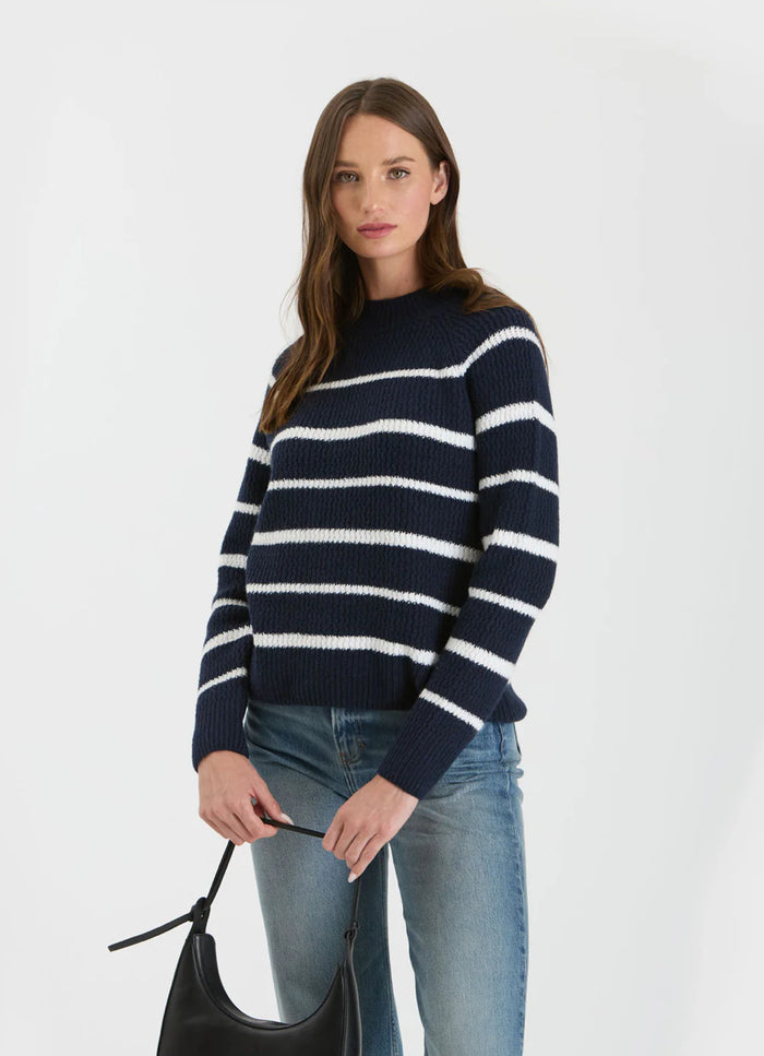 NAVY STRIPE KNIT PULLOVER SWEATER