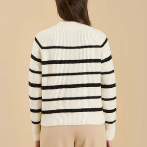 CREAM STRIPE HIGH NECK KNIT PULLOVER SWEATER