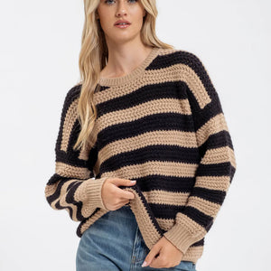 RELAXED STRIPE LONG SLEEVE PULLOVER KNIT SWEATER