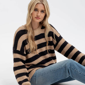 RELAXED STRIPE LONG SLEEVE PULLOVER KNIT SWEATER