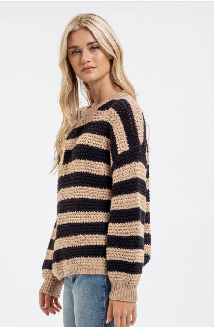 RELAXED STRIPE LONG SLEEVE PULLOVER KNIT SWEATER