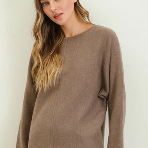 CHARCOAL BOAT NECK KNIT SWEATER