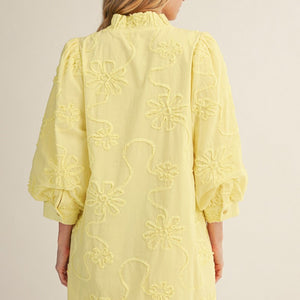 Yellow Button Down 3d Floral Dress