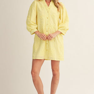 Yellow Button Down 3d Floral Dress