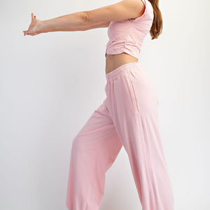 Pink Cotton Lycra Crossover Set