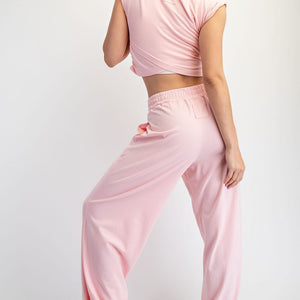 Pink Cotton Lycra Crossover Set