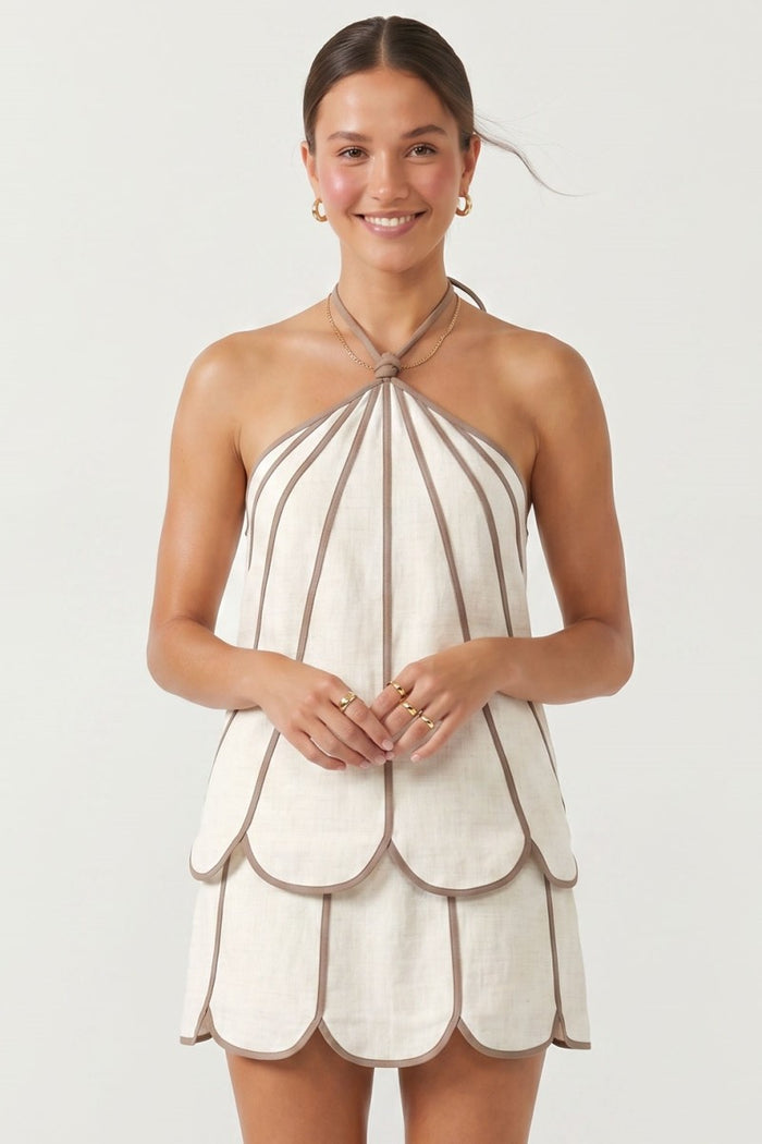 Shell Panel Linen Top & skirt set