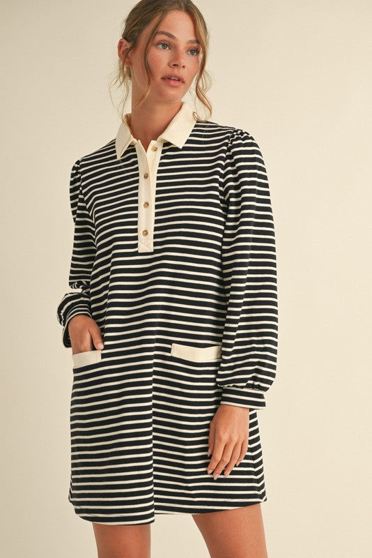 Striped Collar Dress with Pockets