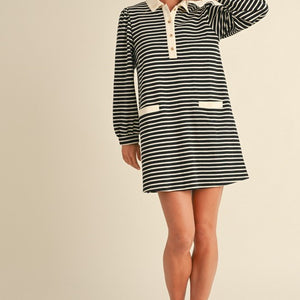 Striped Collar Dress with Pockets