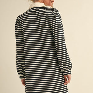 Striped Collar Dress with Pockets