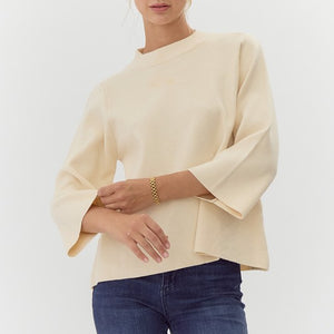 Solid knit pullover top with mock neck, 2 color