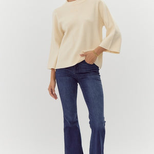 Solid knit pullover top with mock neck, 2 color