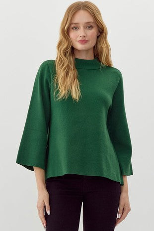 Solid knit pullover top with mock neck, 2 color