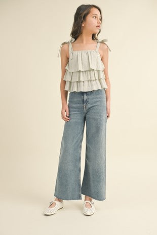 TWEEN KIDS GIRLS WIDE LEG DENIM PANTS