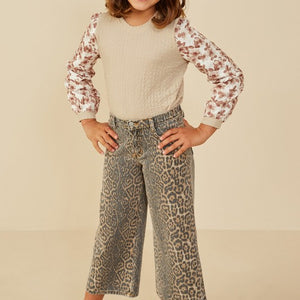 Girls Washed Leopard Print Relaxed Fit Denim Jeans