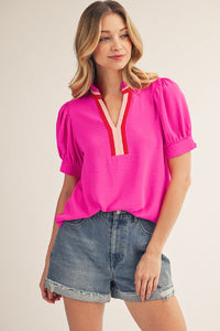 Hot pink puff sleeve top