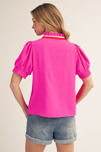 Hot pink puff sleeve top
