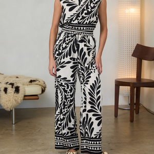 Sand/black palazzo pant & top set