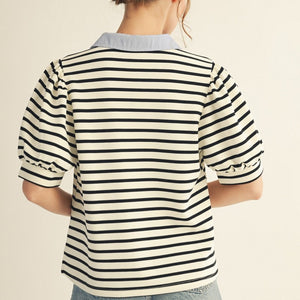 Solid Contrast Detail Stripe Top
