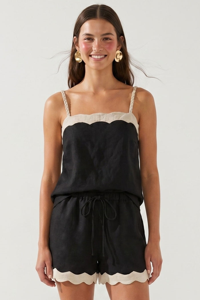 Scallop Trim Linen Tank & Short Set