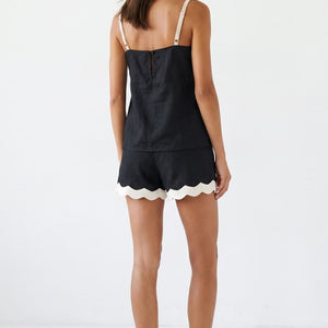 Scallop Trim Linen Tank & Short Set