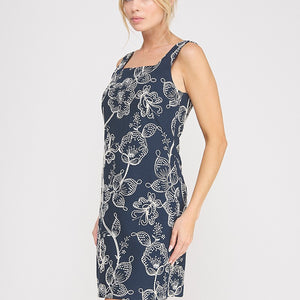 Navy Floral Embroidered Dress