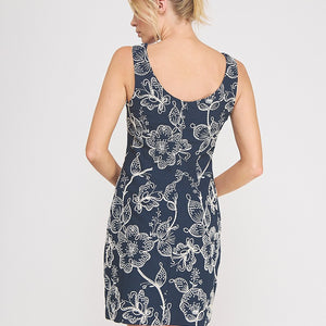 Navy Floral Embroidered Dress