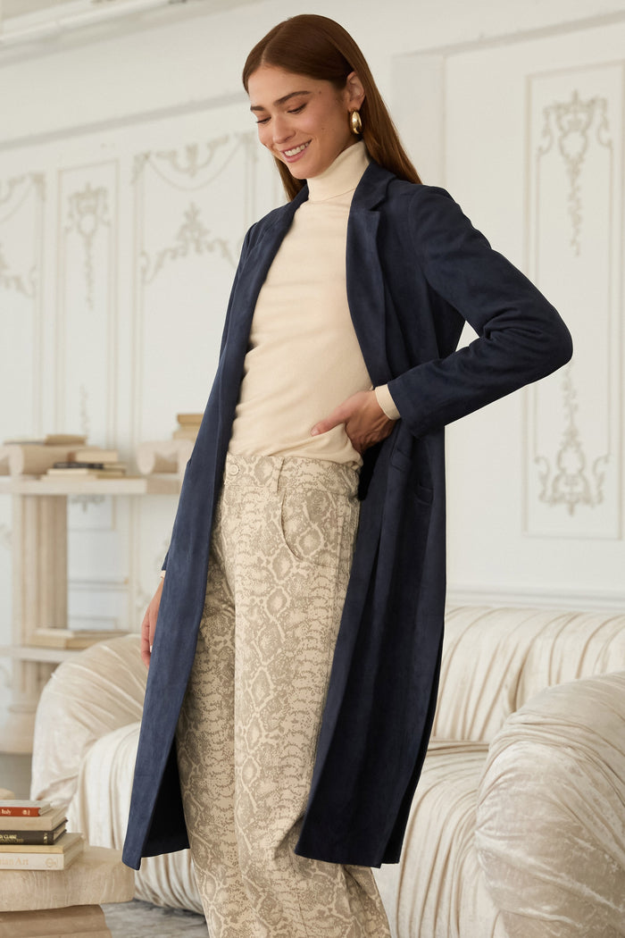 Navy Faux Suede Duster