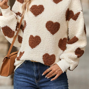 Heart Shape Crewneck Plush Sweatshirt