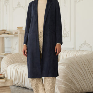 Navy Faux Suede Duster