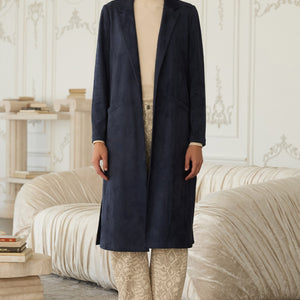 Navy Faux Suede Duster