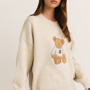 LONG SLEEVE CREW NECK TEDDY BEAR CHERRY SWEATER