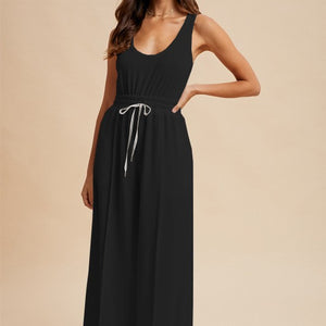 Black Textured Crepe Knit Wide-leg Tank Jumpsuit