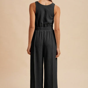 Black Textured Crepe Knit Wide-leg Tank Jumpsuit