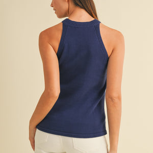 Navy American Flag Halter Neck Sweater Top