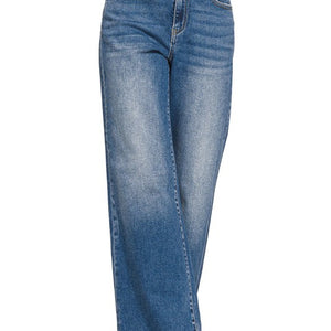 HIGH WAIST STRAIGHT LEG MEDIUM WASH DENIM PANTS