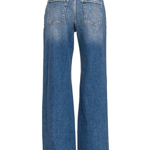 HIGH WAIST STRAIGHT LEG MEDIUM WASH DENIM PANTS