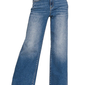 HIGH WAIST STRAIGHT LEG MEDIUM WASH DENIM PANTS